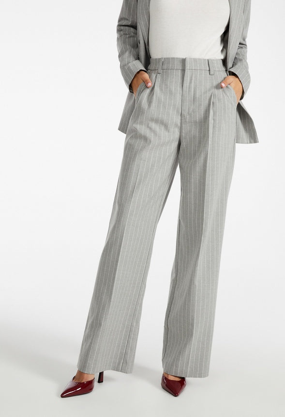 Menswear Straight Leg Trousers Grey Pinstripe