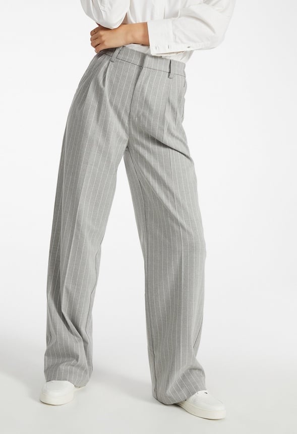 Menswear Straight Leg Trousers Grey Pinstripe