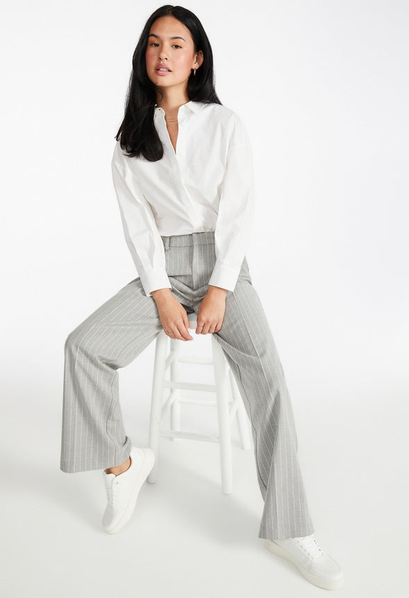 Menswear Straight Leg Trousers Grey Pinstripe