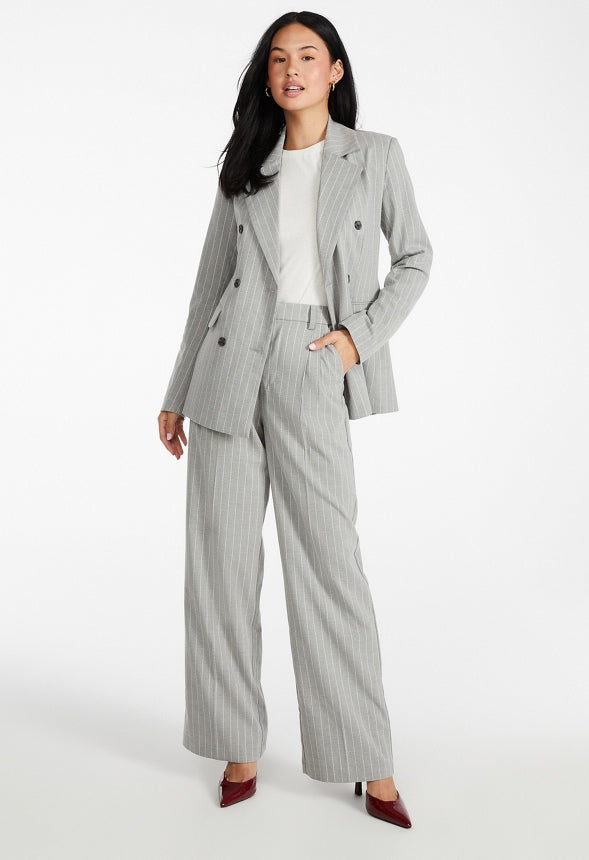 Menswear Straight Leg Trousers Grey Pinstripe