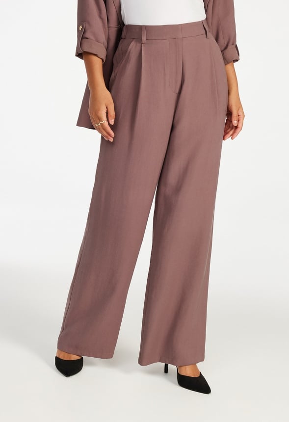 Tailored Wide Leg Pleat Front Trousers Dark Mauve