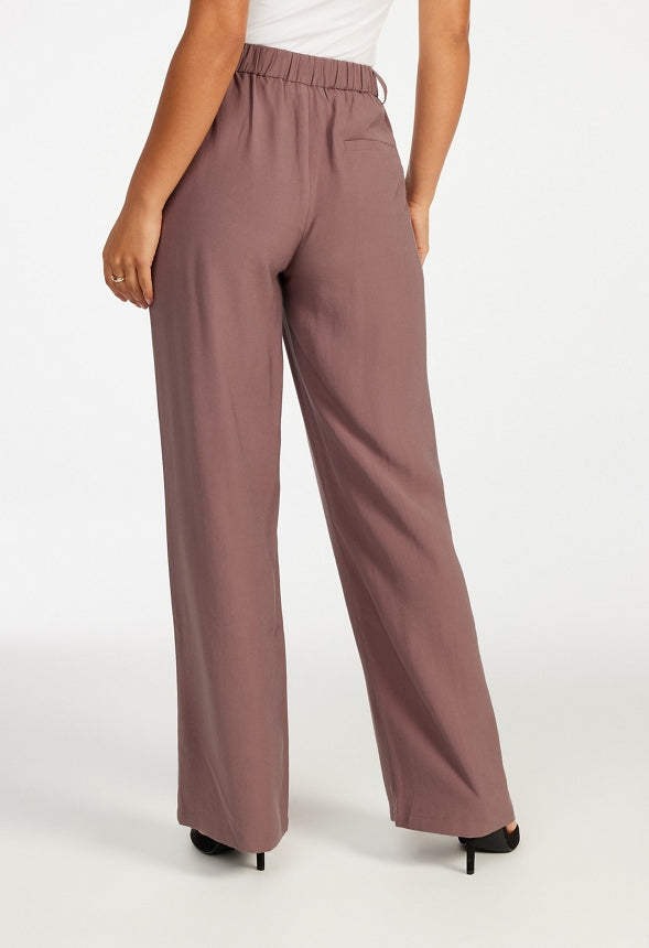 Tailored Wide Leg Pleat Front Trousers Dark Mauve