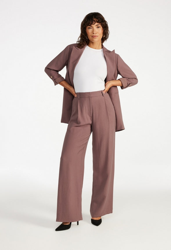 Tailored Wide Leg Pleat Front Trousers Dark Mauve