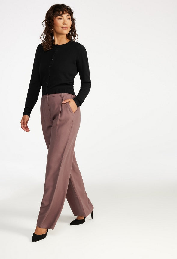 Tailored Wide Leg Pleat Front Trousers Dark Mauve