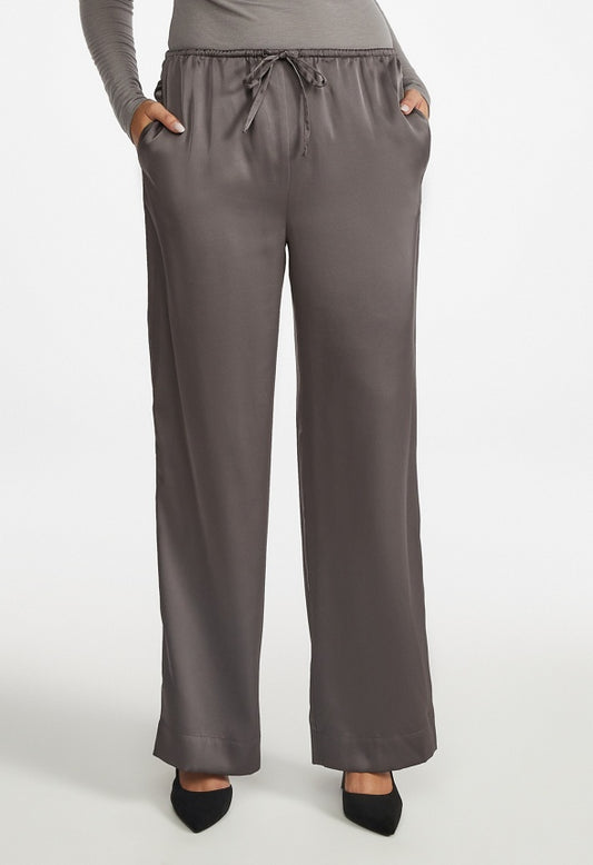 Satin Wide Leg Pants Magnet Black