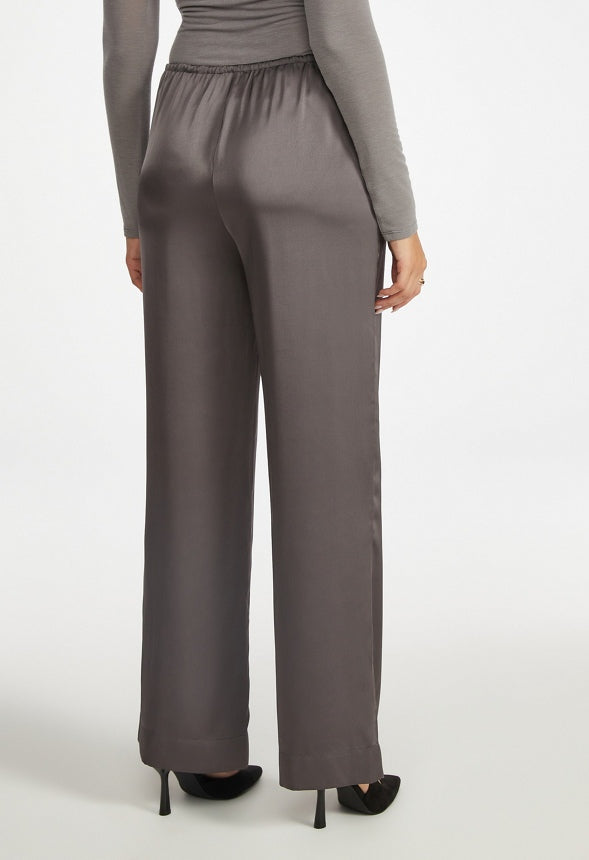 Satin Wide Leg Pants Magnet Black