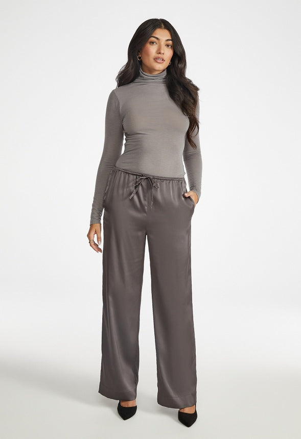Satin Wide Leg Pants Magnet Black