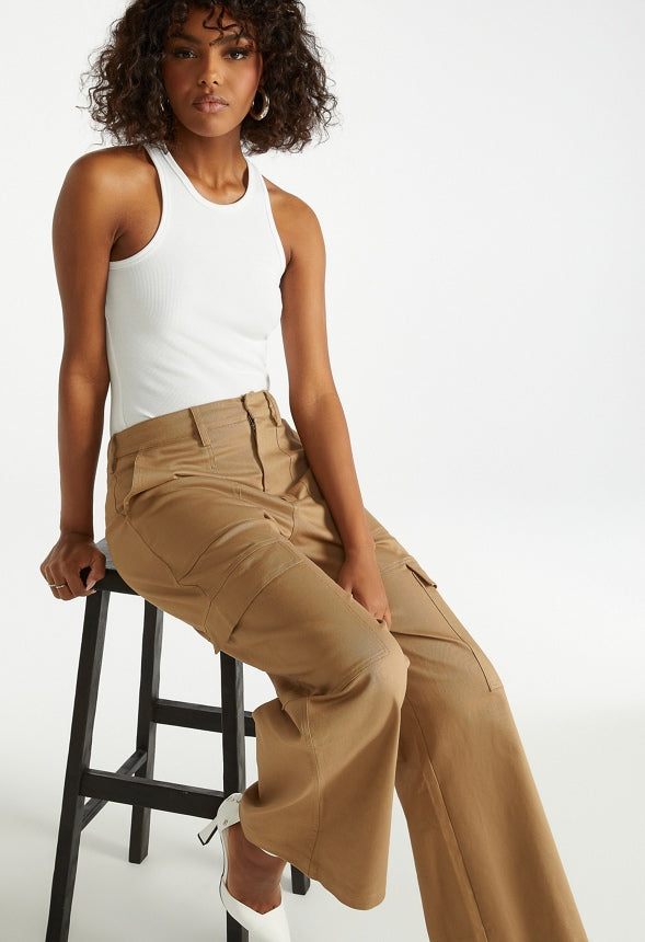 Utility Wide Leg Cargo Pants Fennel Seed Green