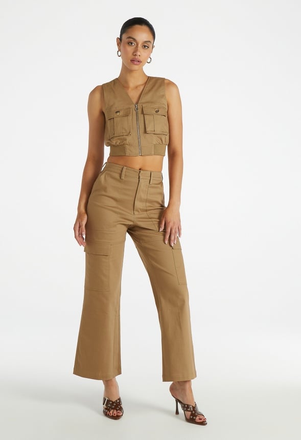 Utility Wide Leg Cargo Pants Fennel Seed Green