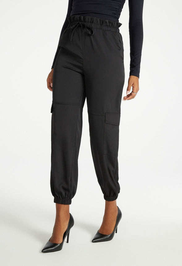 Satin Cargo Joggers Black Caviar