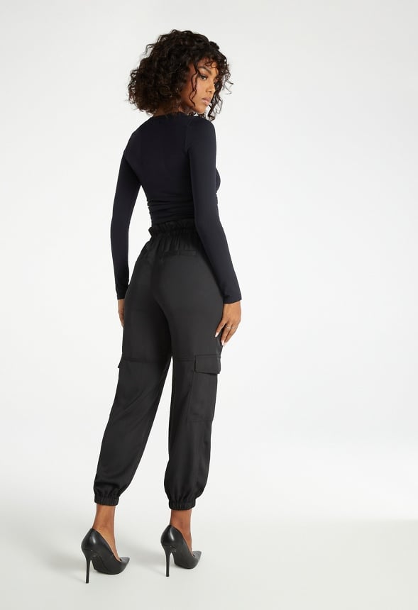 Satin Cargo Joggers Black Caviar