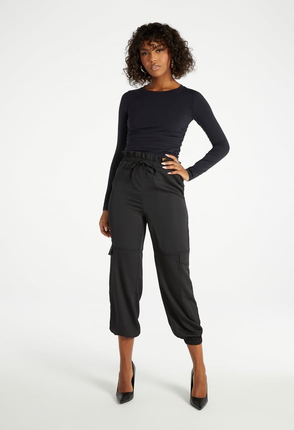 Satin Cargo Joggers Black Caviar