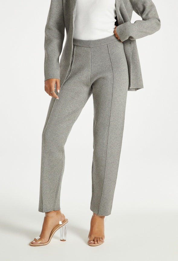 Knit High Rise Pintuck Trousers Dark Heather Grey
