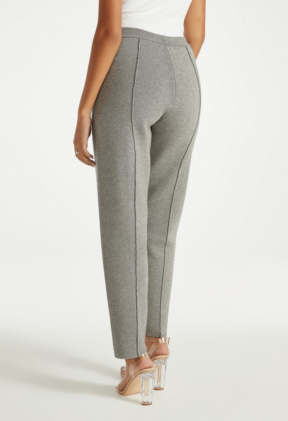 Knit High Rise Pintuck Trousers Dark Heather Grey
