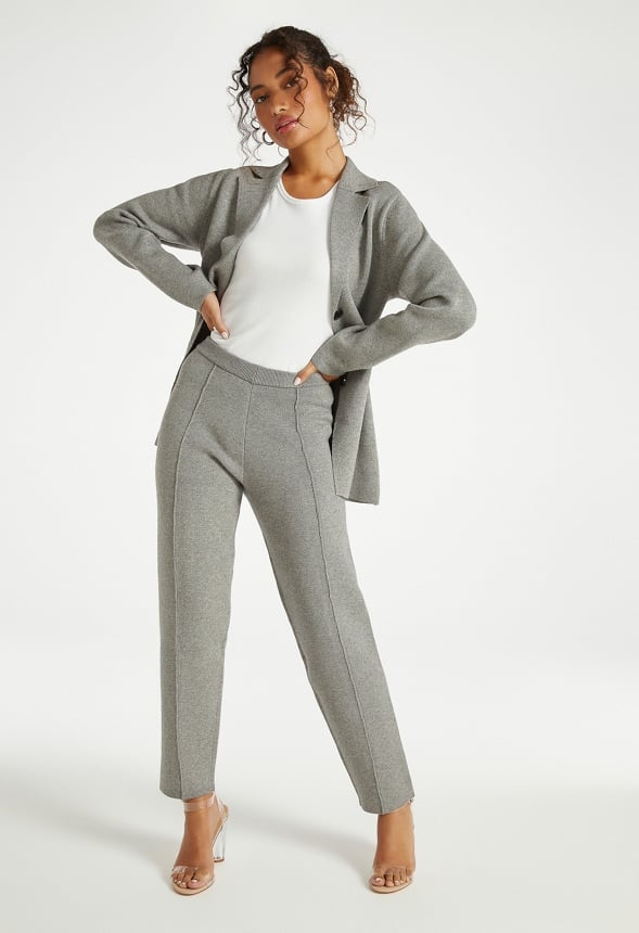 Knit High Rise Pintuck Trousers Dark Heather Grey