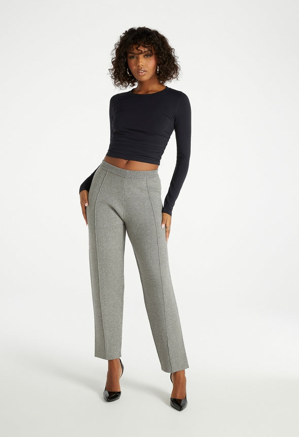 Knit High Rise Pintuck Trousers Dark Heather Grey