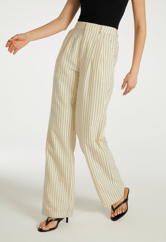 Tailored Tunic Wide Leg Trousers Marshmallow White/ Black Caviar Pinstripe