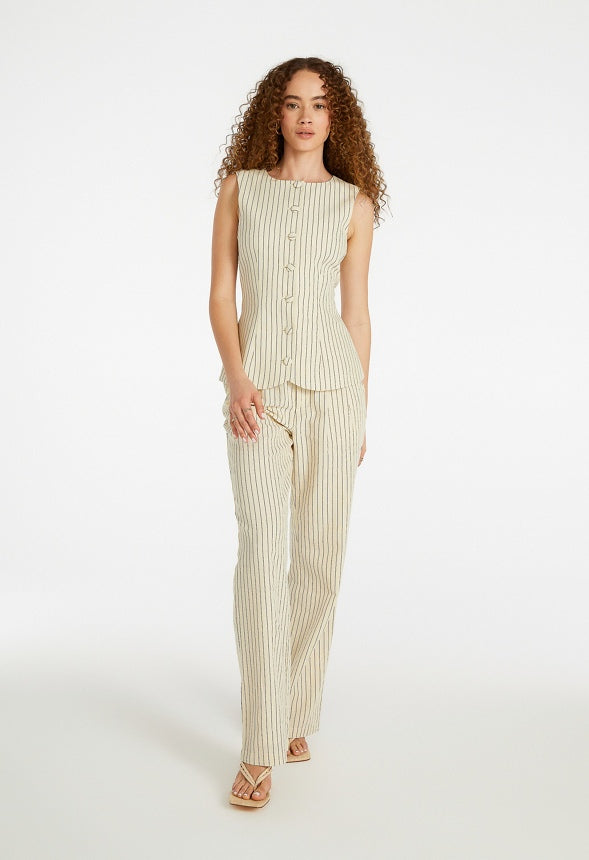 Tailored Tunic Wide Leg Trousers Marshmallow White/ Black Caviar Pinstripe