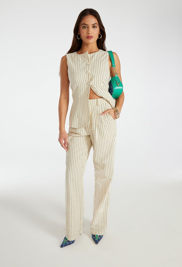 Tailored Tunic Wide Leg Trousers Marshmallow White/ Black Caviar Pinstripe