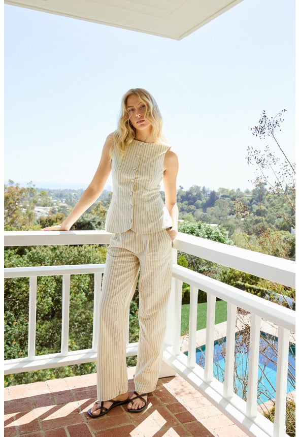 Tailored Tunic Wide Leg Trousers Marshmallow White/ Black Caviar Pinstripe