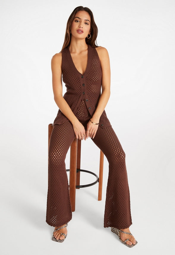 Crochet Mini Boot Cut Pants Cappuccino