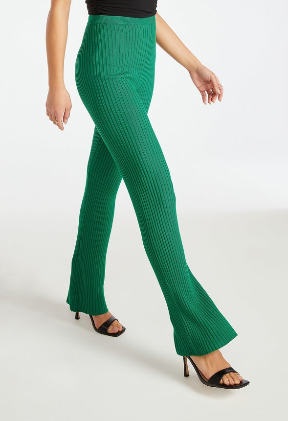 Ribbed Sweater Knit Pants Bosphorus Green