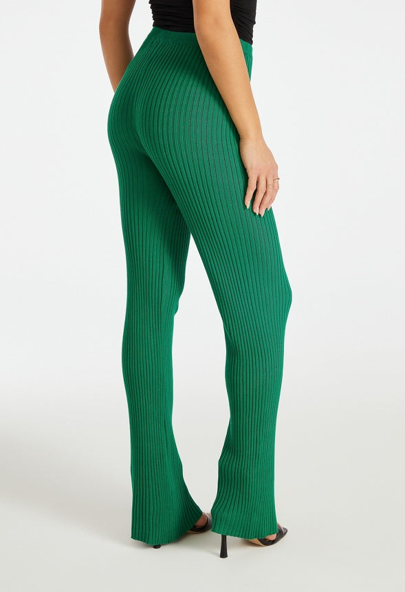 Ribbed Sweater Knit Pants Bosphorus Green
