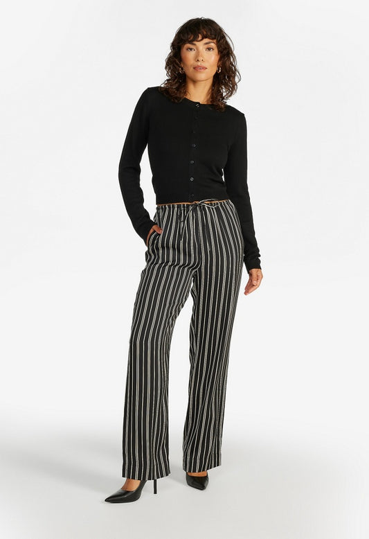 Satin Striped Wide Leg Pants Black Caviar/ Beige Stripe