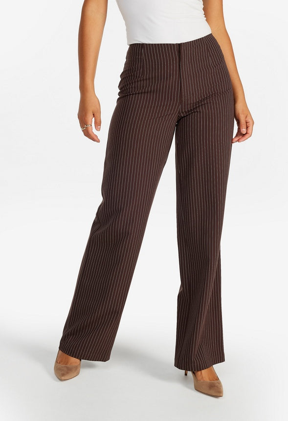 Tailored Low Rise Trousers Cappuccino/ White Pinstripe