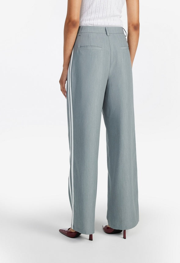 Tailored Mid Rise Racer Wide Leg Trousers Light Heather Grey/ White Stripe