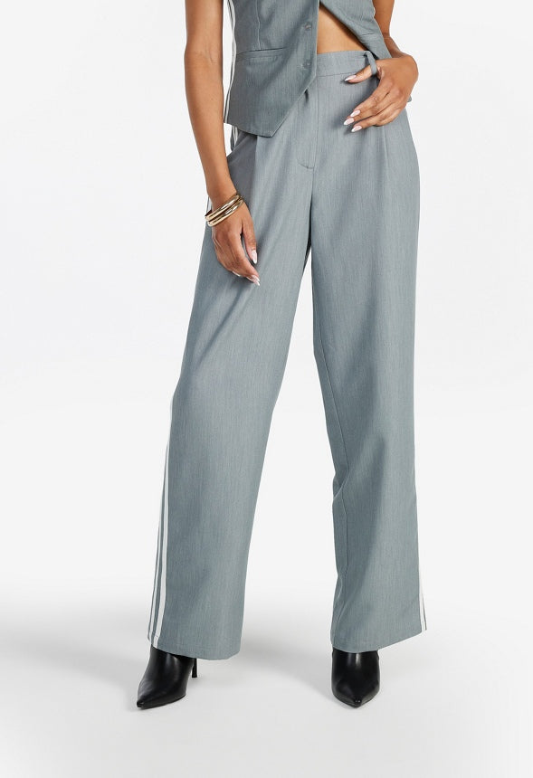 Tailored Mid Rise Racer Wide Leg Trousers Light Heather Grey/ White Stripe