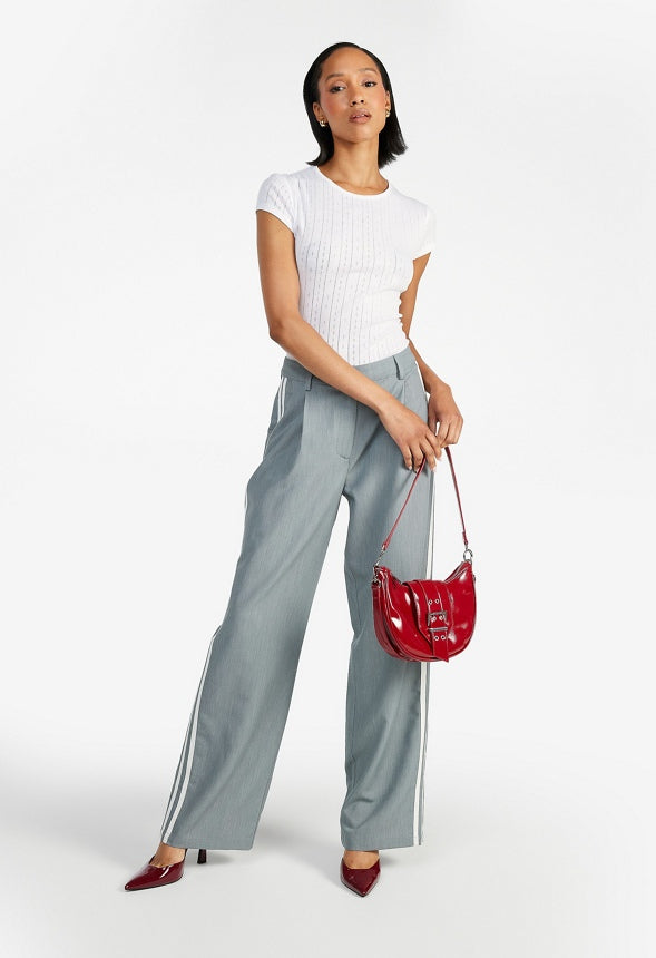 Tailored Mid Rise Racer Wide Leg Trousers Light Heather Grey/ White Stripe