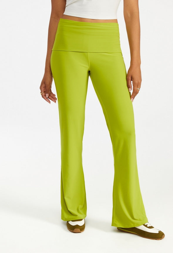 Draped Wide Leg Foldover Pants Grenoble Green