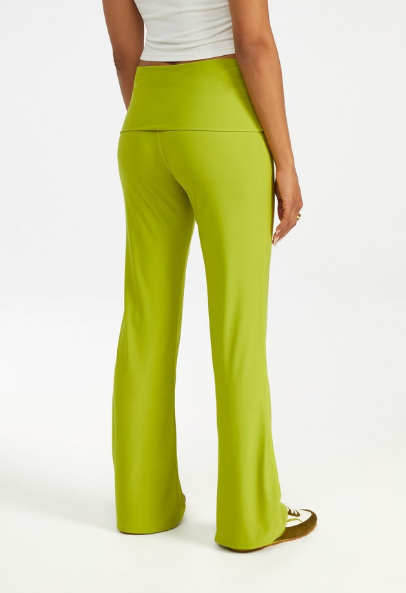 Draped Wide Leg Foldover Pants Grenoble Green