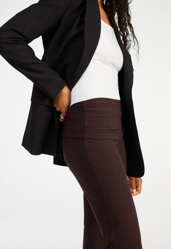 Draped Wide Leg Foldover Pants Chocolate Plum
