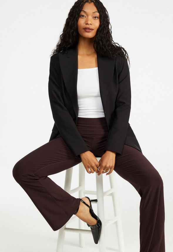 Draped Wide Leg Foldover Pants Chocolate Plum
