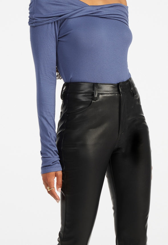 Faux Leather Bootcut Pants Black Caviar