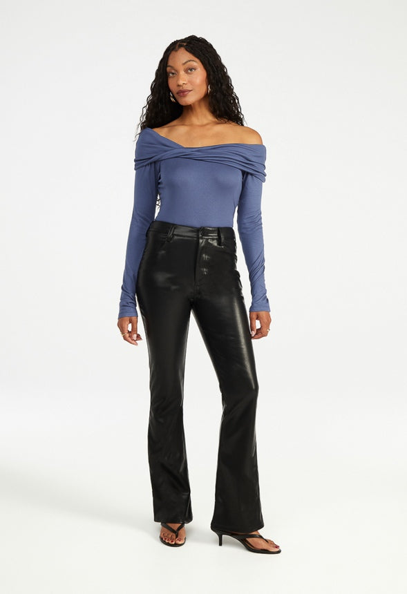 Faux Leather Bootcut Pants Black Caviar