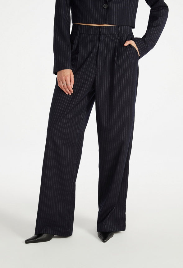 Straight Leg Trousers Navy/ White Pinstripe
