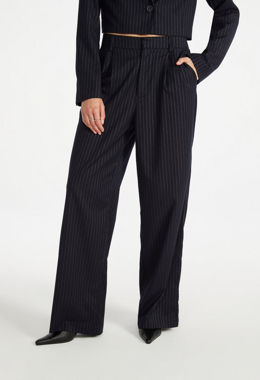 Straight Leg Trousers Navy/ White Pinstripe