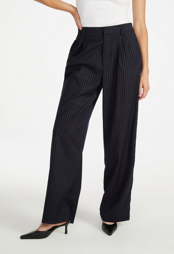 Straight Leg Trousers Navy/ White Pinstripe