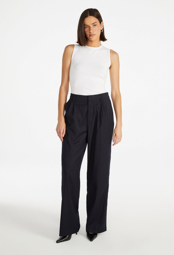 Straight Leg Trousers Navy/ White Pinstripe