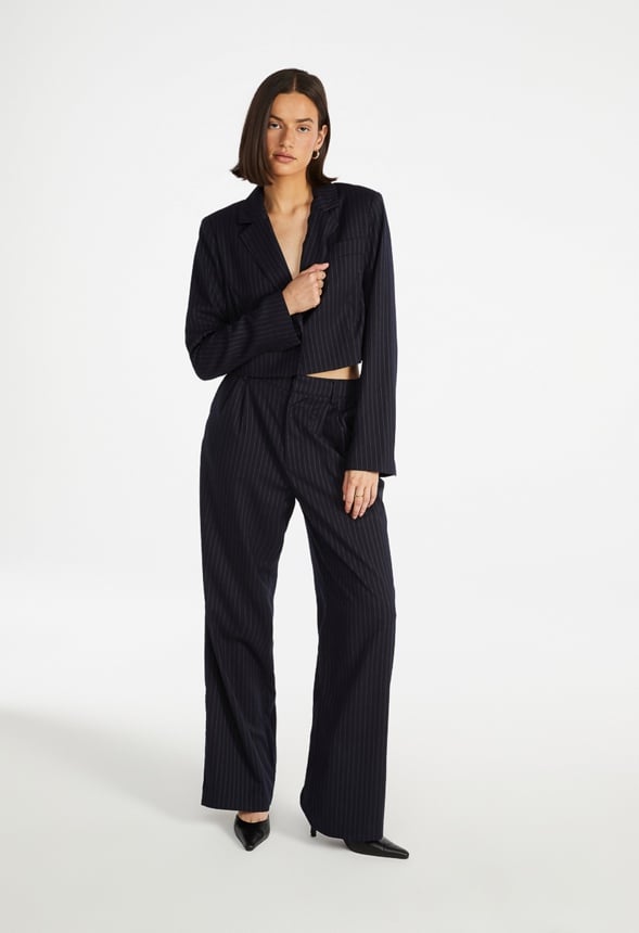 Straight Leg Trousers Navy/ White Pinstripe