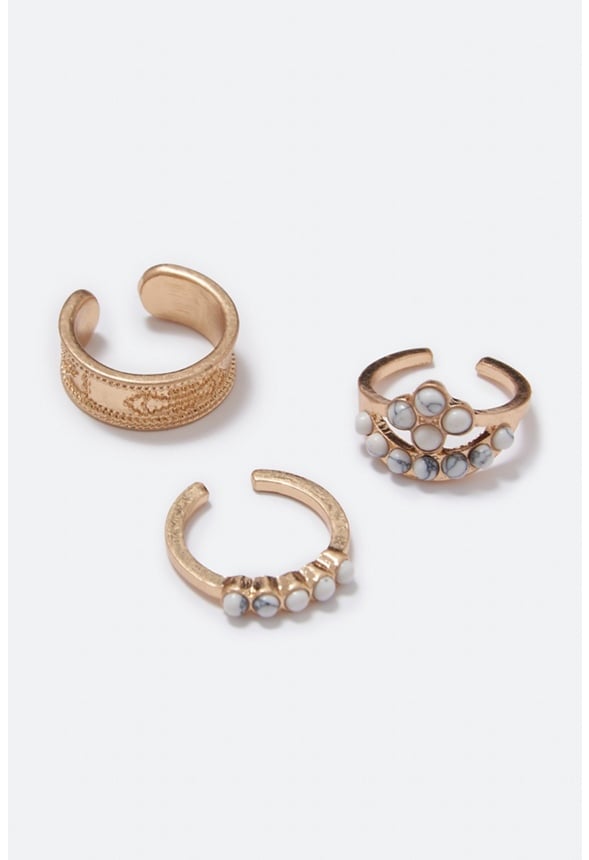 Serena Semi Precious Mixed Band Toe Ring Stack  Clear/Gold
