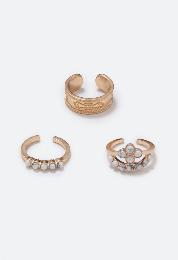 Serena Semi Precious Mixed Band Toe Ring Stack  Clear/Gold
