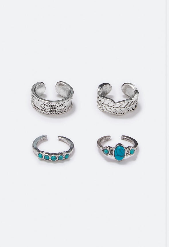 Rory Semi Precious Turquoise Toe Ring Stack Turquoise/Antique Silver