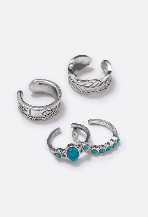 Rory Semi Precious Turquoise Toe Ring Stack Turquoise/Antique Silver