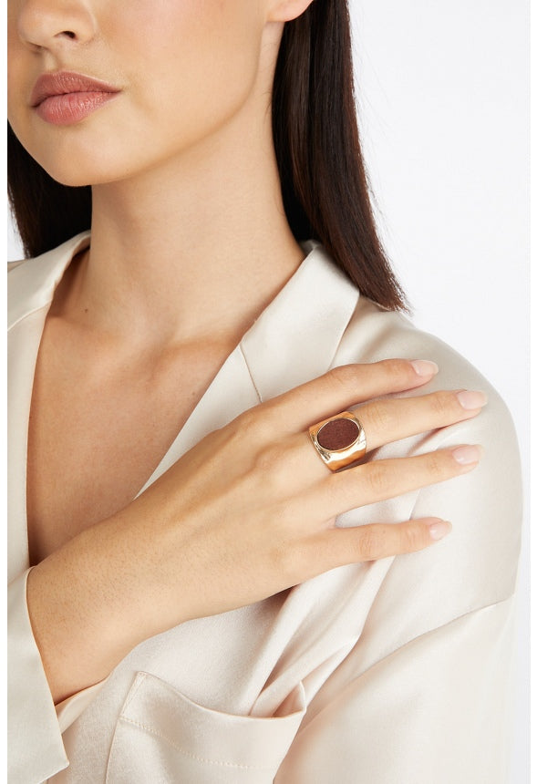Parker Wood Inlay Ring Brown/Gold