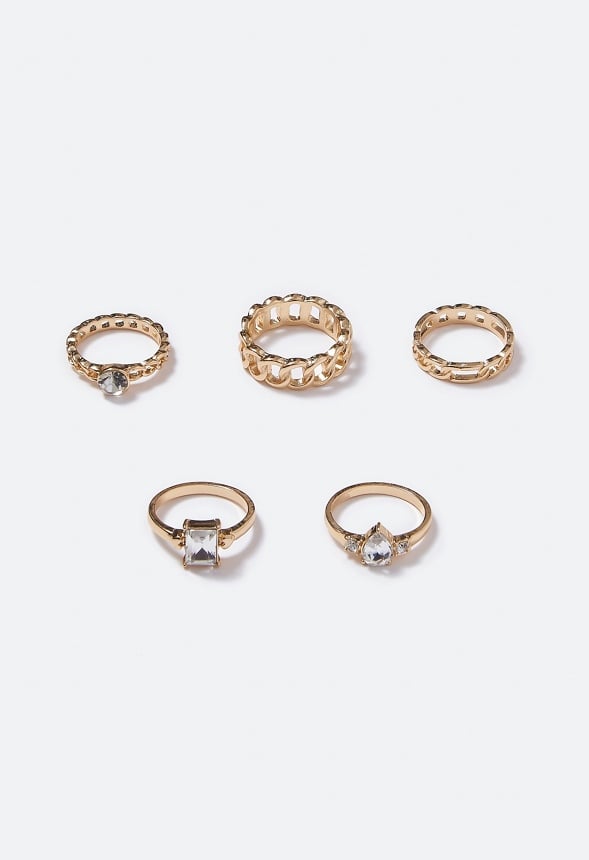 Tessa Mixed Band and Stone Ring Stack Crystal/Gold