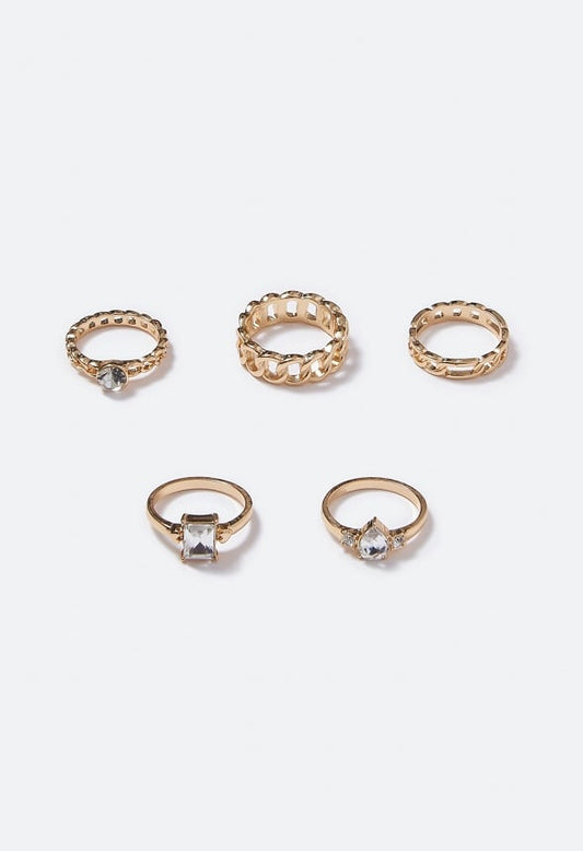 Tessa Mixed Band and Stone Ring Stack Crystal/Gold
